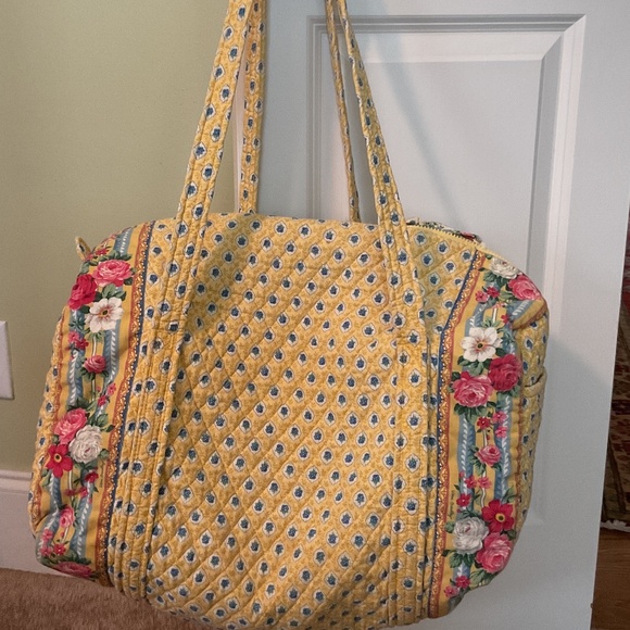 Vintage VERA BRADLEY Elizabeth XL Duffle Bag Yellow Blue Floral 1997 Travel - Picture 1 of 4